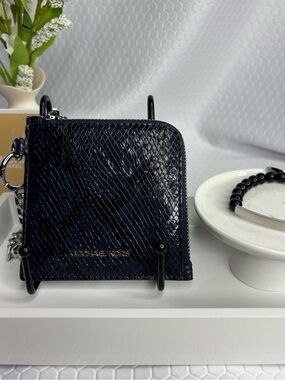 Michael Kors Navy and Black Snake-Print Zip Card Case and Beaded Bracelet  NWT